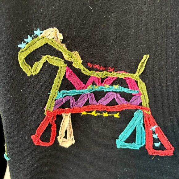 Adorable Abstract Line Art Horse and Lion Black Zipper Jacket Modern Women's L - Picture 10 of 11